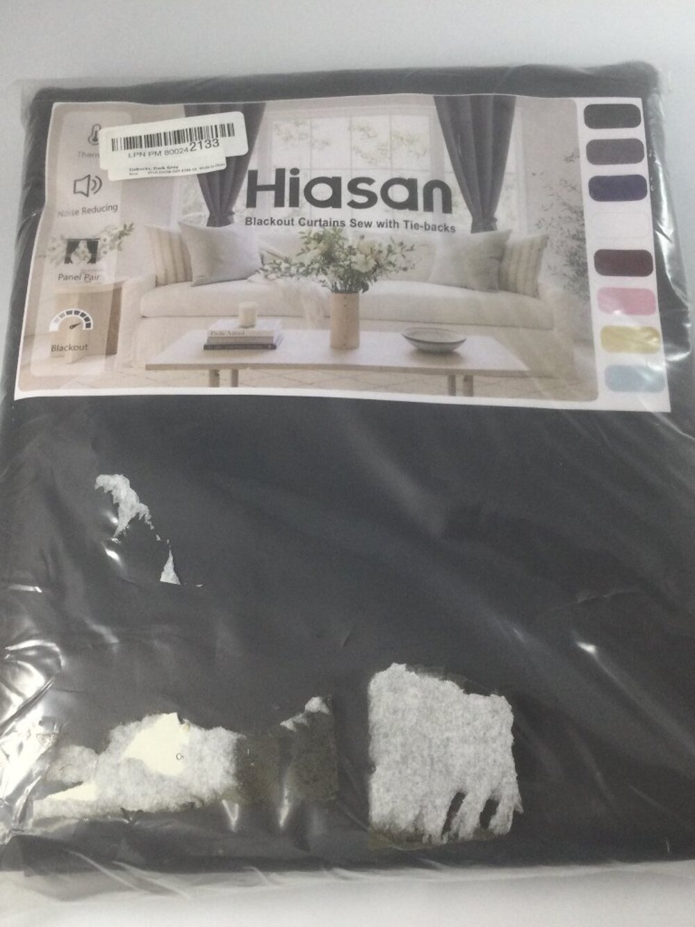 2 Panels Blackout Curtains Sew Tie-Backs Dark Grey Polyester Grommets 42" x 84"